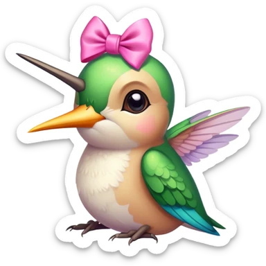 Cute multicolor hummingbird with pink bow sitting down  sticker