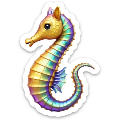 Cinematic Realistic Cute Sea Horse Portrait Emoji, Head tilted playfully and inquisitively, featuring a delicate, curvaceous form with intricately rendered, iridescent scales and a charming, expressive face with round, sparkling eyes full of gentle curiosity, high shine, affectionate and whimsical, styled with a touch of aquatic magic, soft glowing outline, capturing the essence of a mischievous yet lovable sea horse that seems poised to flutter out of the screen into your embrace! sticker