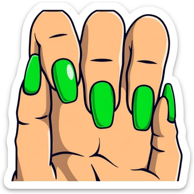 fingernail with bright green polish sticker