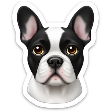 White French bulldog with black sticker
