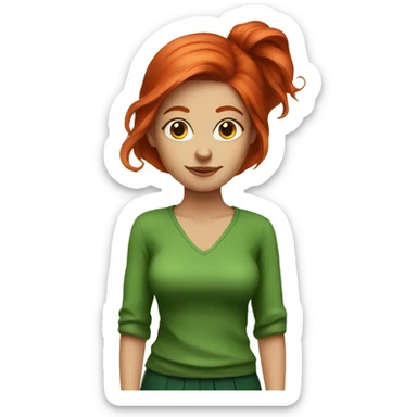 Red hair with green clothes woman, more artistic sticker