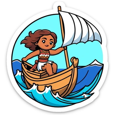 Moana sailing on her boat with ocean waves sticker