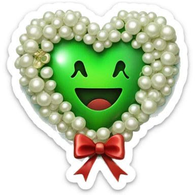 Green heart with pearls and red bow no face  sticker