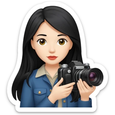women with black long hair with her camera sticker