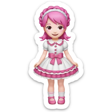 Isolated detaile illustration of the most modern raspberry torte doll figurine full body with pink hair and a hairband sticker
