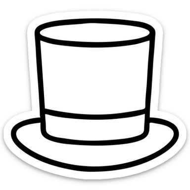 black top hat with gray ribbon outlined icon sticker