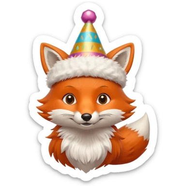 adorable fox, bust up, wearing a festive party hat sticker