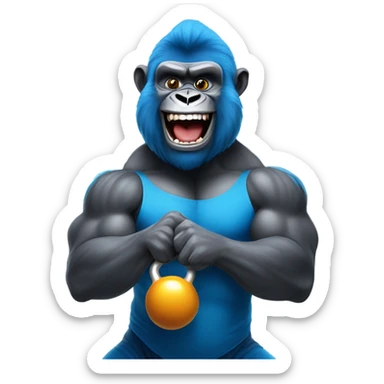 Blue gorilla lifting weights nice and happy kettle bells sticker