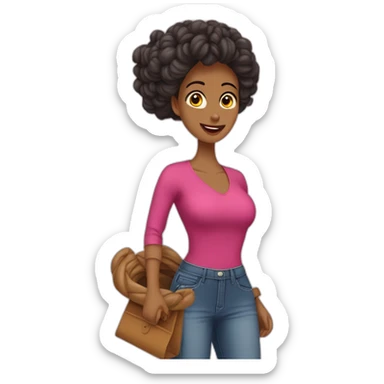 vendedora de zapatos bien vestida con rulos y pelo largo, piel morema sticker