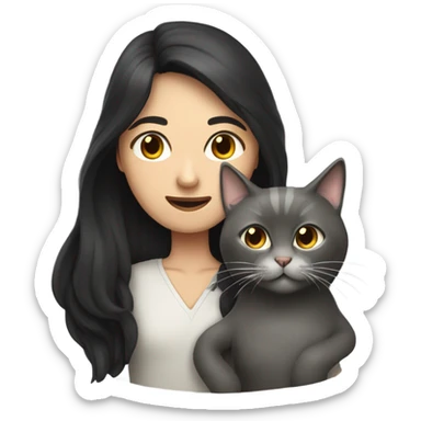 man with very long dark hair and brunette girl with grey cat in her arms sticker
