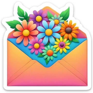 Psychedelic colored envelope surrounded by hippie style flowers sticker
