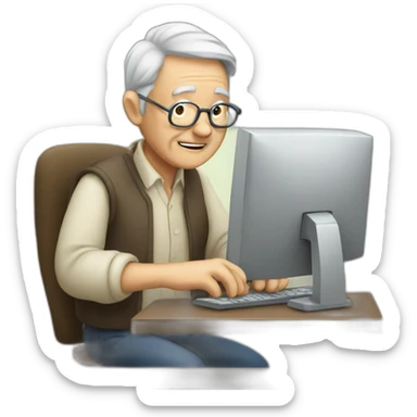 old man working on the computer sticker