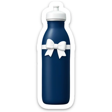 Navy blue water bottle with white lid and white bow around it  sticker