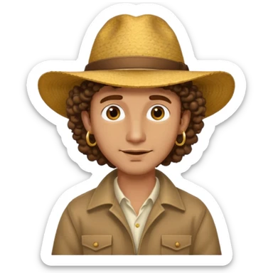 man curly hair and big earrings and and hat wearing sticker