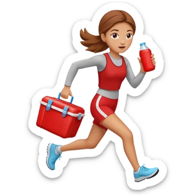 Girl running holding red cooler sticker