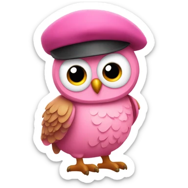 Pink owl wearing a beret sticker