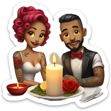 romantic candle light dinner for beautiful tattooed couple sticker