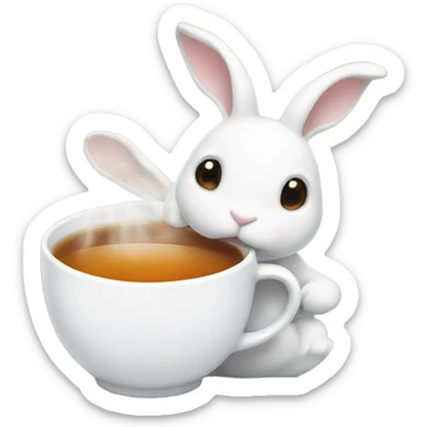 Cup of tea with white rabbits  sticker