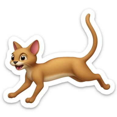 A mix between a kangourou and a cat. In profil. Head o a kangouru with moustache of a cat. Jumping like a cat. Feets and arms of a kangourou. Jumping like a kangourou. Tail of a cat sticker