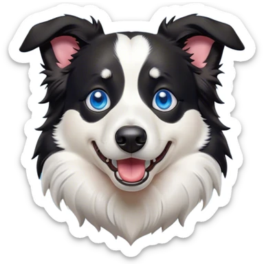 Cinematic Comical Border Collie Portrait Emoji, Head tilted dramatically with an exaggeratedly shocked or offended expression, featuring a striking black and white coat and wide, expressive blue eyes filled with exaggerated disbelief, Simplified yet hilariously expressive features, highly detailed, glowing with a slightly sassy glow, high shine, dramatic yet playful, stylized with an air of attitude, bright and endearing, soft glowing outline, capturing the essence of a sassy and over-the-top herder, so meme-worthy it feels like it could side-eye its way into internet fame instantly! sticker