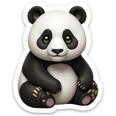 Cinematic Noble Panda Portrait Emoji, Poised and regal, with a robust, sturdy build and a strikingly contrasting black and white Fur, deep-set soulful dark eyes, Simplified yet sharp and sophisticated features, highly detailed, glowing with a soft, dignified glow, high shine, intelligent and gentle, stylized with an air of bamboo forest majesty, focused and attentive, soft glowing outline, capturing the essence of a watchful and confident companion, so majestic it feels as though it could lumber out of the screen with effortless authority! sticker