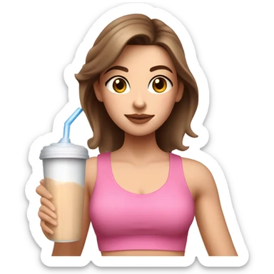 Brown haired white girl in pink croptop drinking protein shake sticker