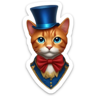 blood red cat with red and gold top hat and blue eyes sticker