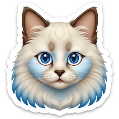 Ragdoll cat, with dark brown nose/center face area with surrounding beige fur, bright blue eyes sticker