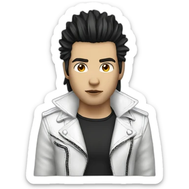 Punk male,dark hair, with white leather jacket with dark hair sticker