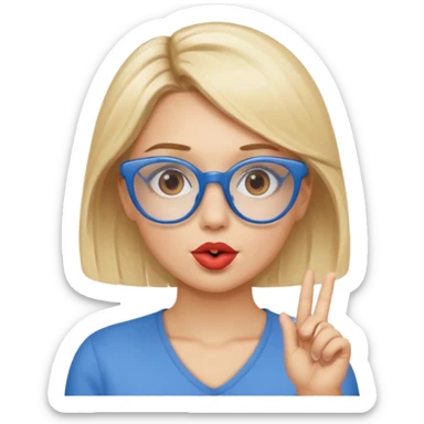 Blonde women with brown eyes, blue glasses blowing a kiss sticker