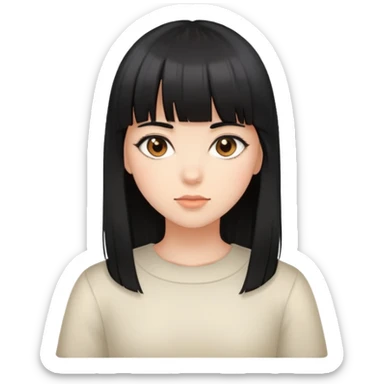 Uma garota de cabelos liso preto e franja. Pele branca e olhos castanhos  sticker