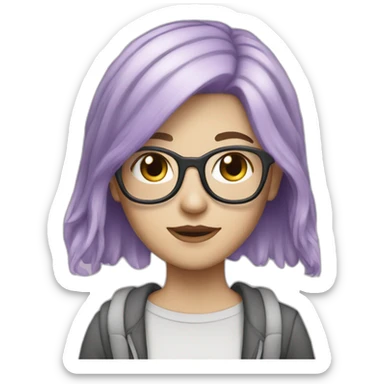 White girl with light purple hair and glasses sticker