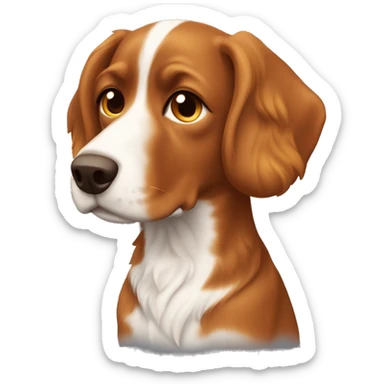 French brittany dog with wavy hair. Face is all brown. Little bit of a light orange under his eyes/up his snout. Light orange eyebrows. Head is brown in color. Wavy brown ears. Ears are all brown.  sticker