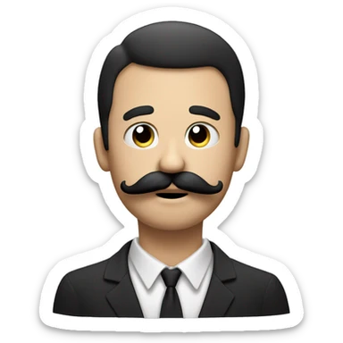 a simple emoji with mustache scratches its chin with its hand and thinking sticker