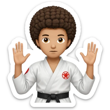 black karate instructor with afro hair and a low taper haircut, and a small fade on the sides. Make the hair brown sticker