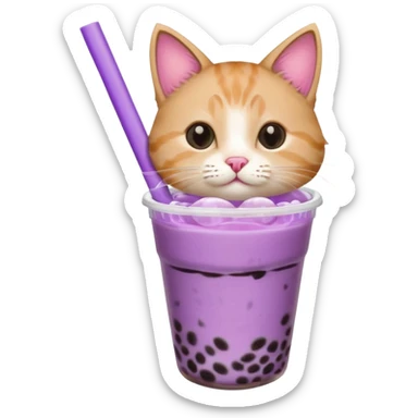 a cat drinking a purple bubble tea sticker