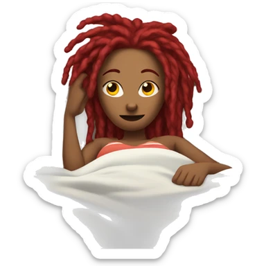 Lady with red dreadlocks laying on stomach in bed watching tv sticker
