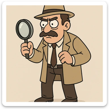 an inspector character, professional, with a magnifying glass, neutral background sticker