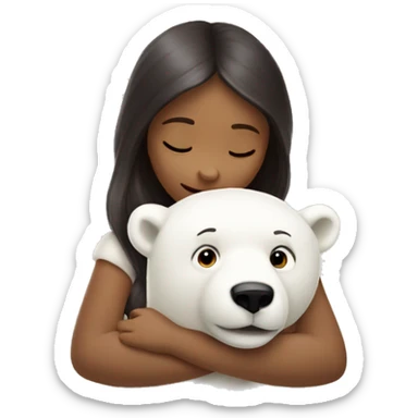 Girl hugging polar bear toy sticker