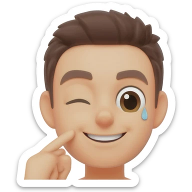 Classic iPhone emoji, blushed smile hitting a single finger with 1 eye open and one eye closed clearly flustered sticker