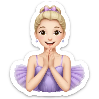 The ballerina laughs sweetly, covering her mouth with her hand sticker