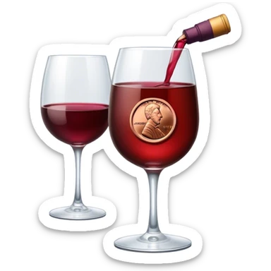 A United States penny coin holding a glass of wine sticker