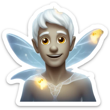 Elf male ghost fairy in a translucent dress, ephemeral wings, surrounded by glowing ghostly lights, Halloween theme, emoji sticker