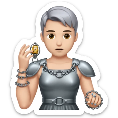 Submissive man wearing feminine clothes and chastity cage sticker