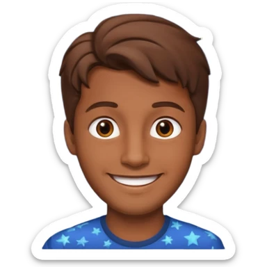 Color de piel moreno los ojos ke sean de estrella riéndose y pelo café hombre  el pelo asialado🤩pelo asía a bajo o y los ojos de estrellas sticker