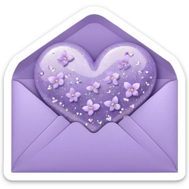 a closed pastel lavender lilac flowers heart shiny sparkly glittery aesthetic romantic vintage envelope  sticker