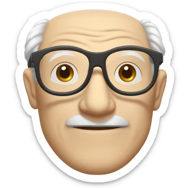 professor old white man with glasses, wrinkly face, wireless earbuds, round head, balding sticker