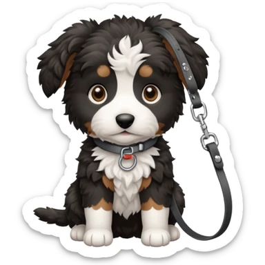 Black and white aussie doodle puppy on a leash sticker