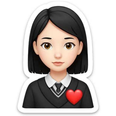 a young 8th grade school girl, with fair skin, heart shape face, has medium length straight black hair and with hoops earrings. sticker