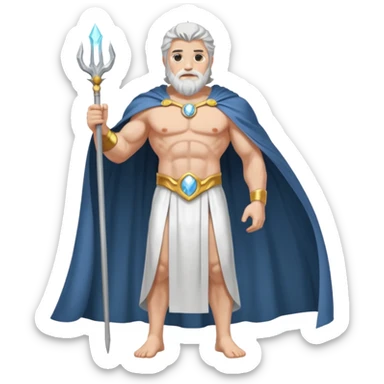 fullbody silverhair shirtless god ZEUS, white robe over shoulder and cape, standing still sticker